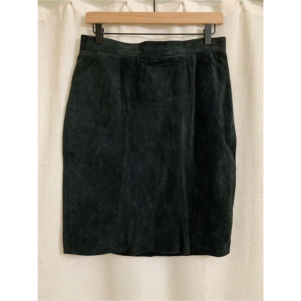G-III Leather Fashions USA 1980’s Classic Black Leather Pencil Skirt Lined 11-12